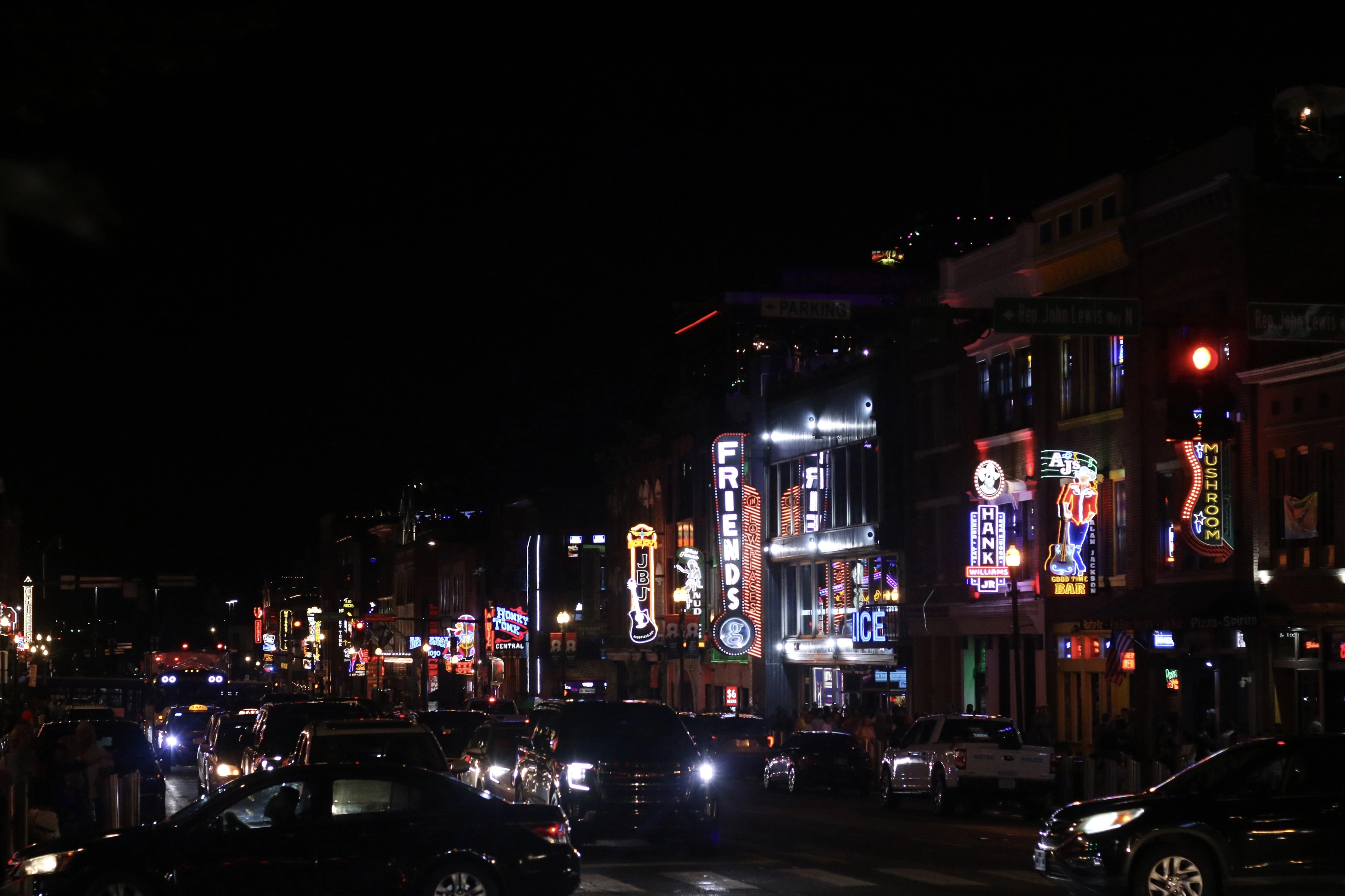 Broadway in Nashville illuminated at night