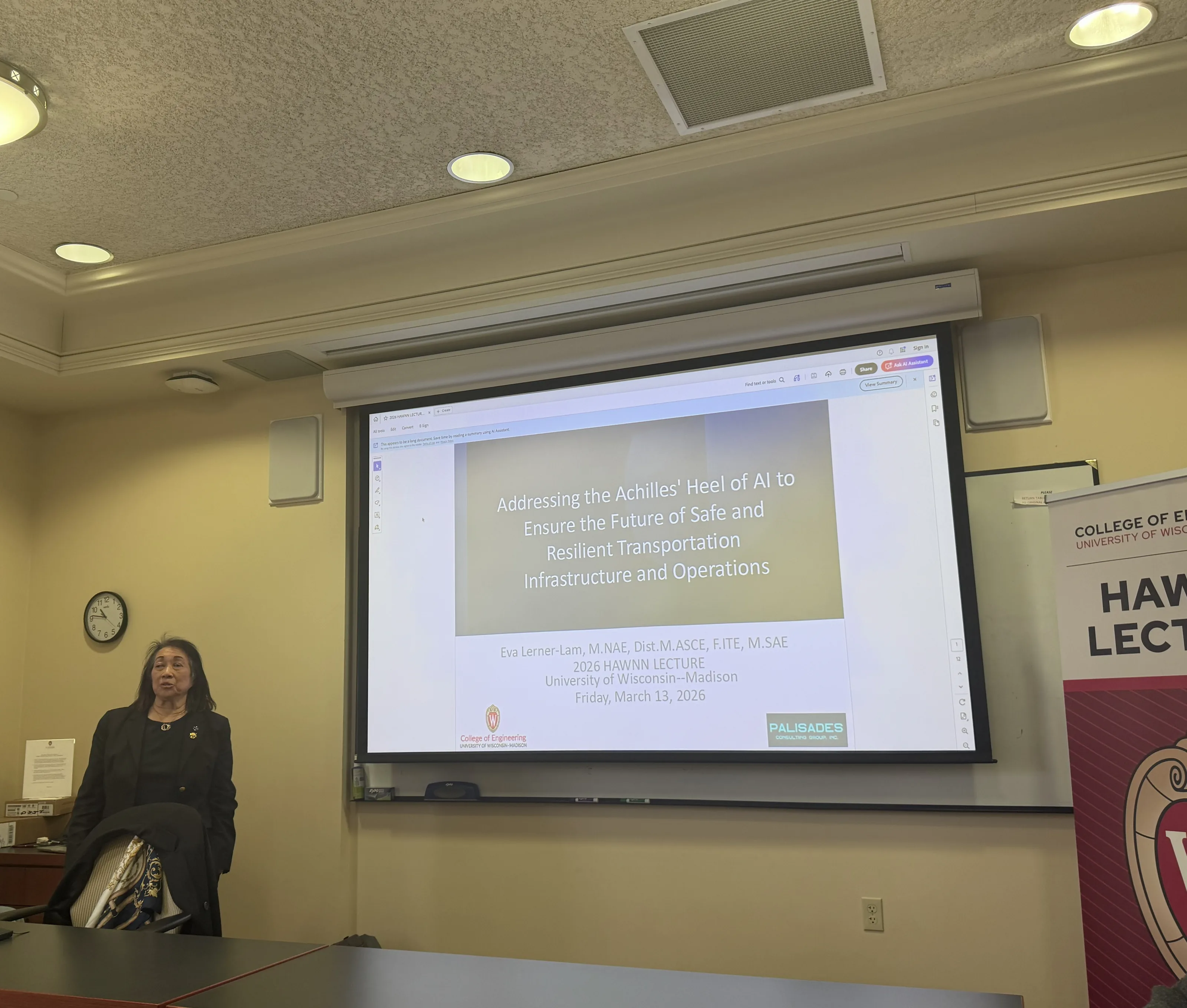 Eva Lerner-Lam delivering the Spring 2026 Hawnn Lecture at UW–Madison