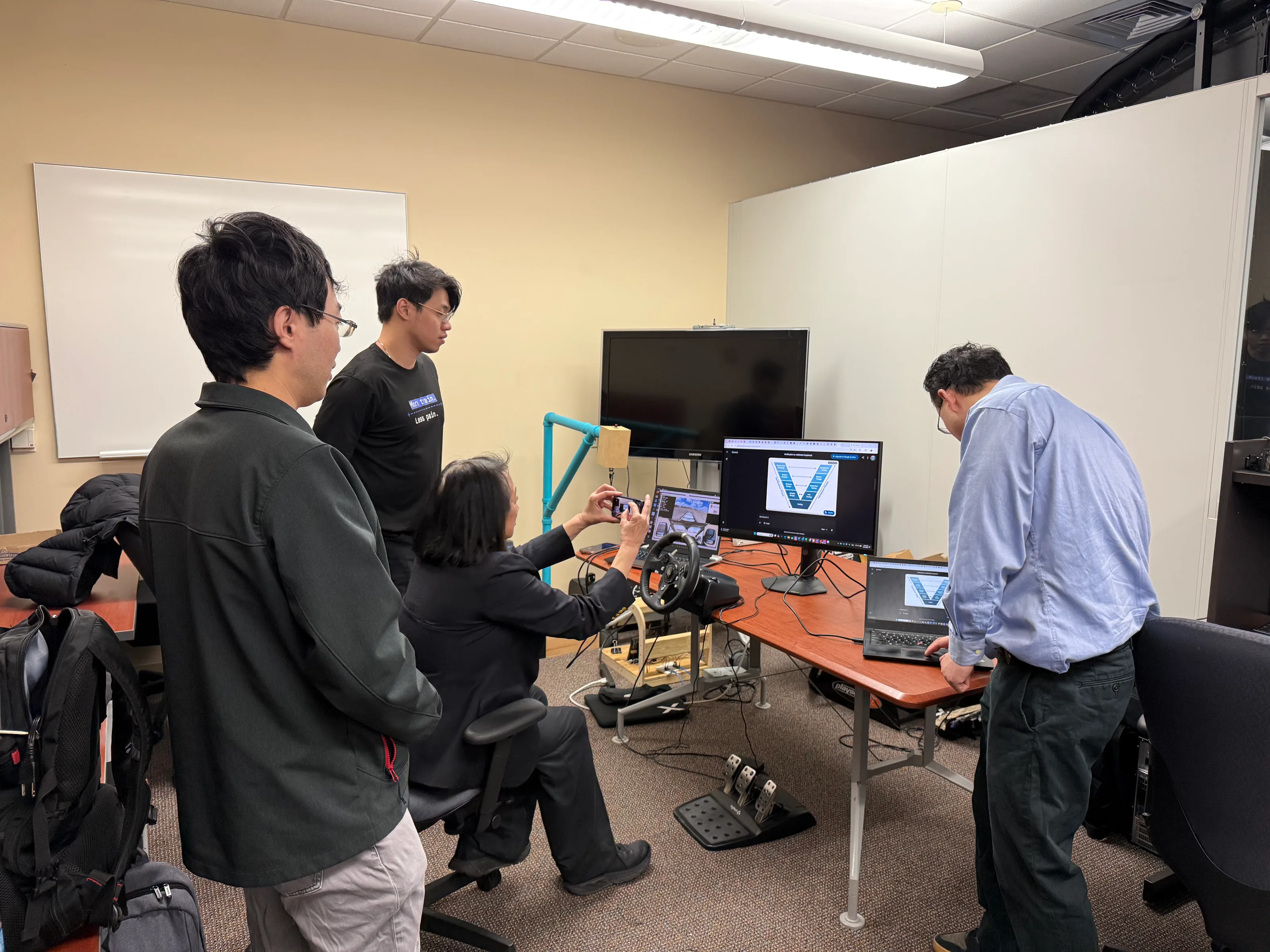 Eva Lerner-Lam using the remote-driving control station