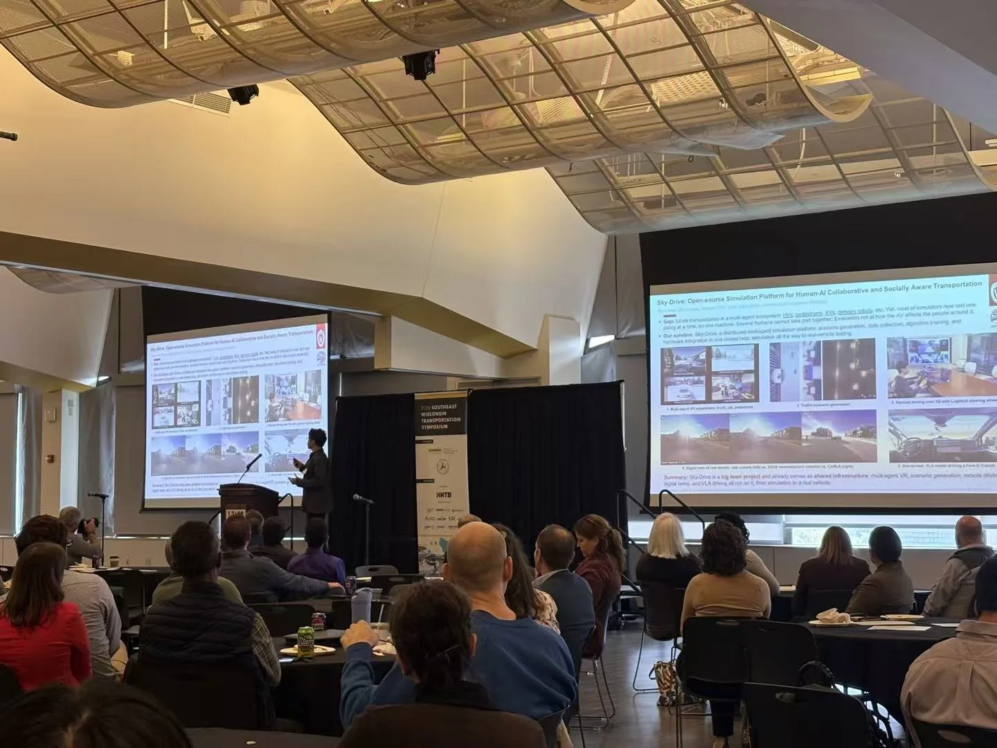Zilin Huang presenting Sky-Drive at the 2026 Southeast Wisconsin Transportation Symposium