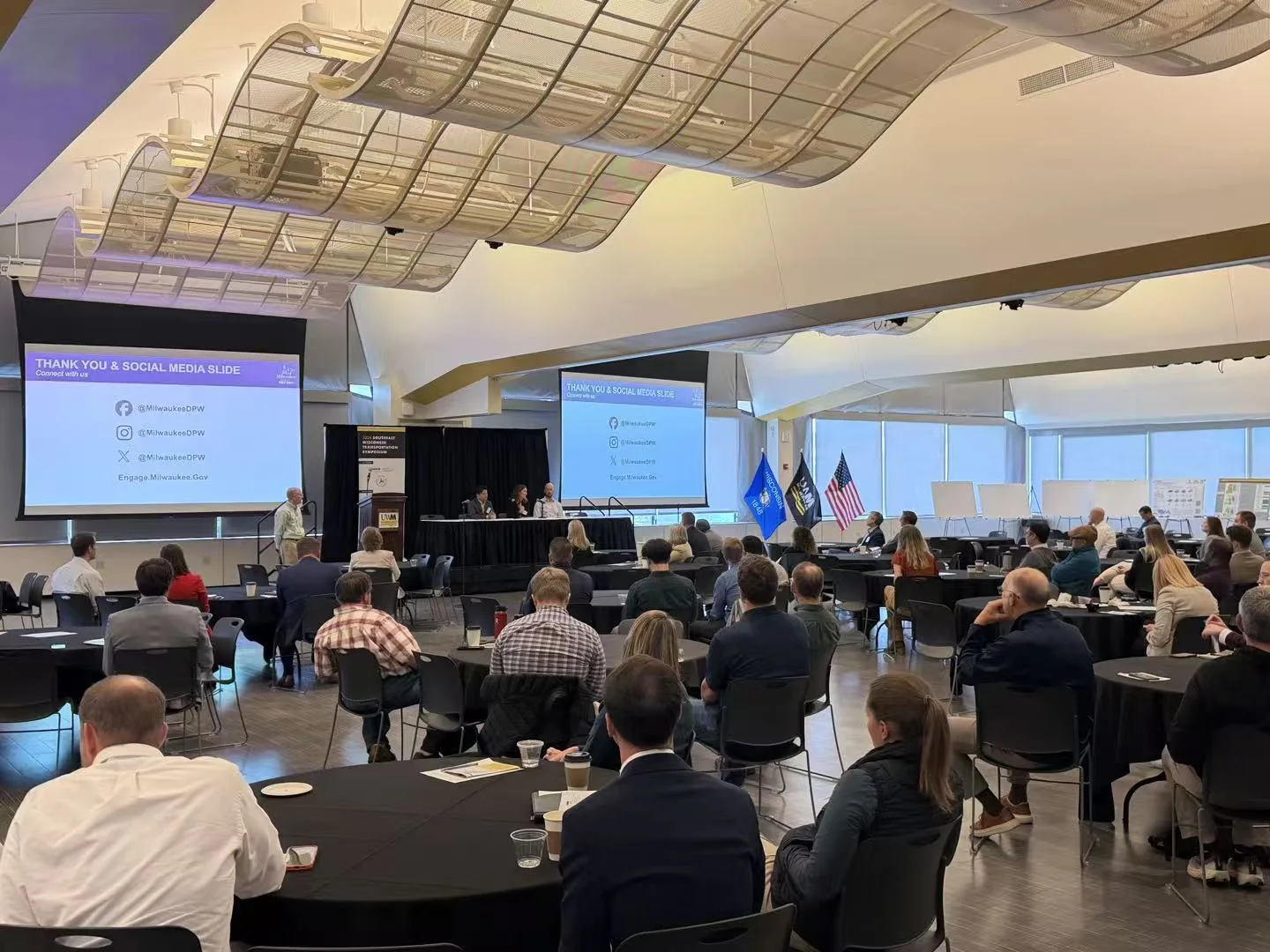 Panel discussion and audience at the 2026 Southeast Wisconsin Transportation Symposium