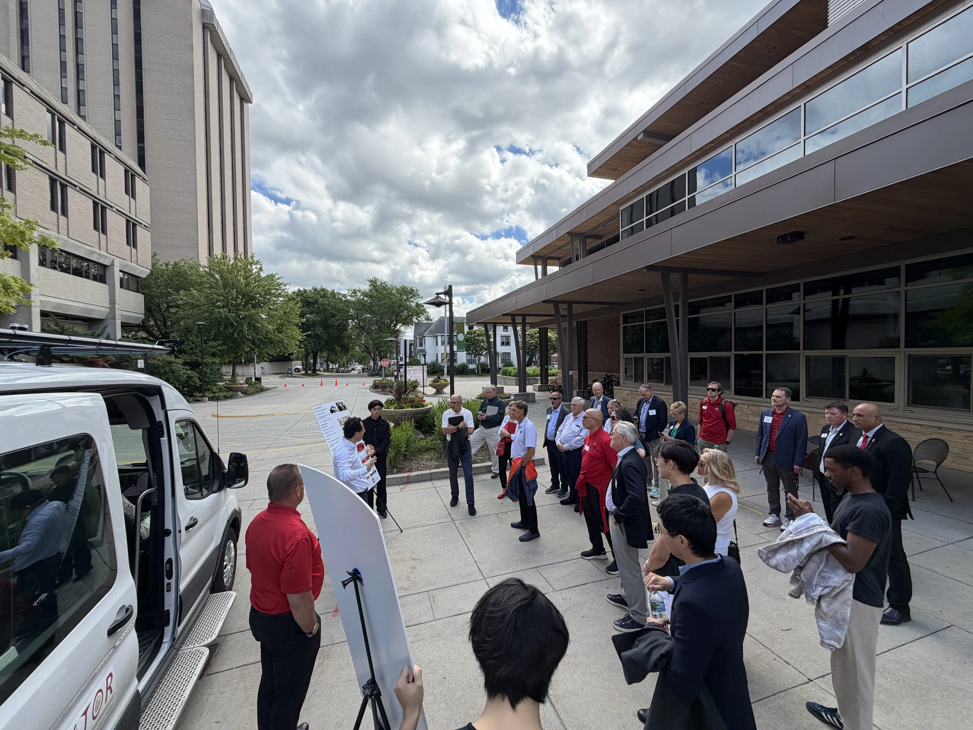 Overview of the autonomous vehicle demonstration outside Union South