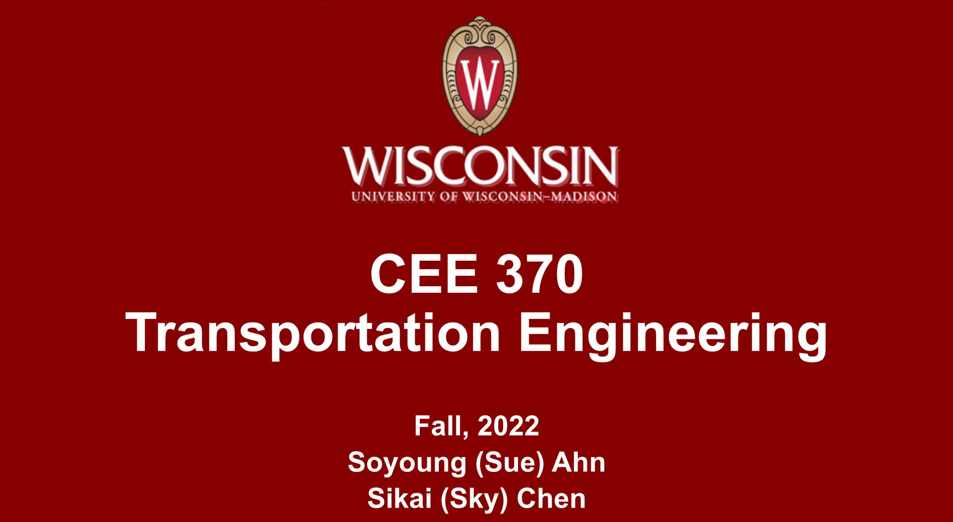 Teaching CEE 370 Transportation Engineering 2022