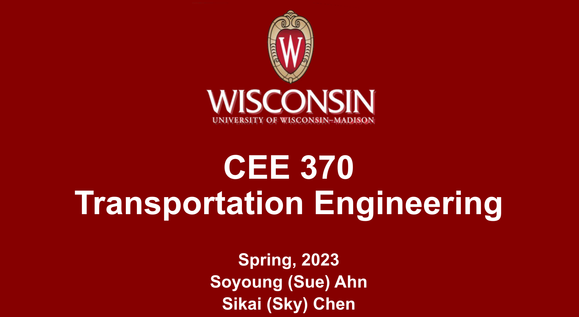 Teaching CEE 370 Transportation Engineering 2023
